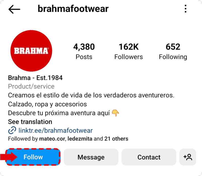 Sigue nuestra cuenta @brahmafootwear en Instagram
