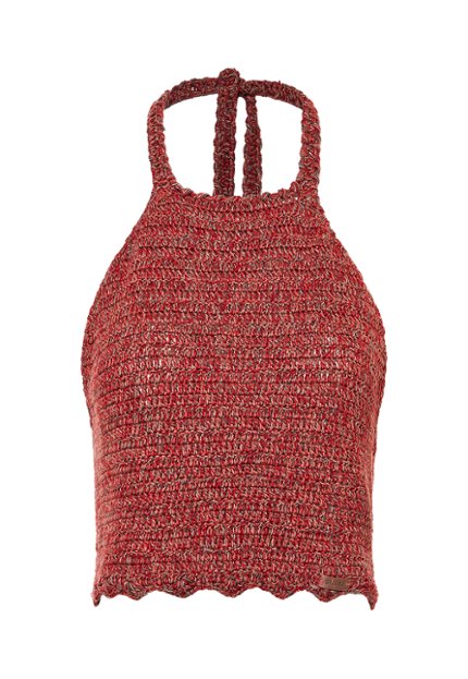 BLU0089-ROJ Blusa Mujer Cuello Halter Tejida